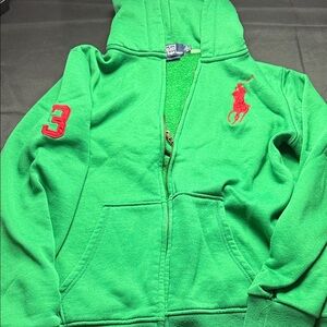 Vintage Y2K Ralph Lauren Green Zip Hoodie with Red Polo Patch